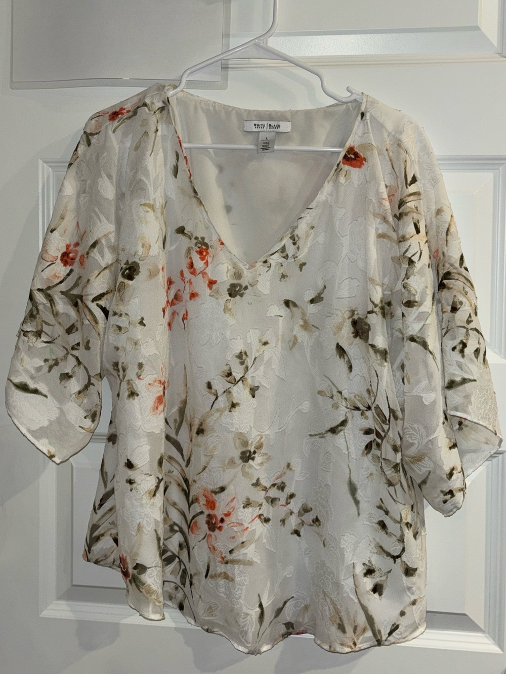 White House Black Market Large Floral Burnout Kimono Sleeve Blouse